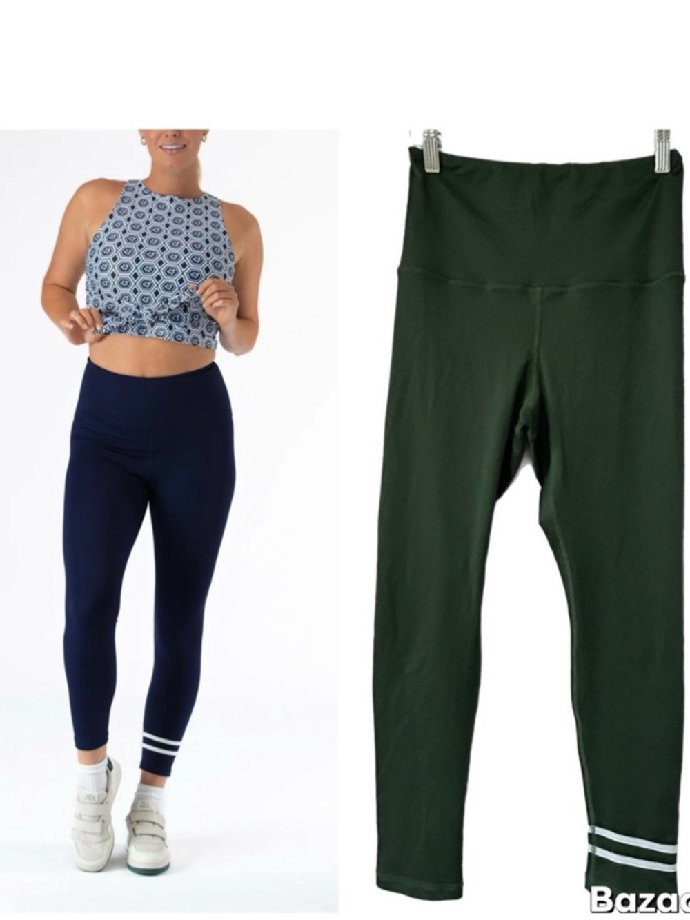 Smith & Quinn Goldie Leggings in Hunter Green w White Stripes High Rise Sz M